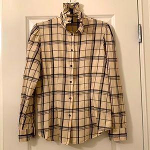 Women’s Lauren Flannel Windowpane Ruffle Neck LS Shirt Sz M